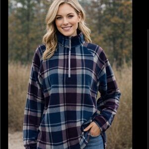 Eddie Bauer Fleece Pullover Plaid quarter zip Women's Medium